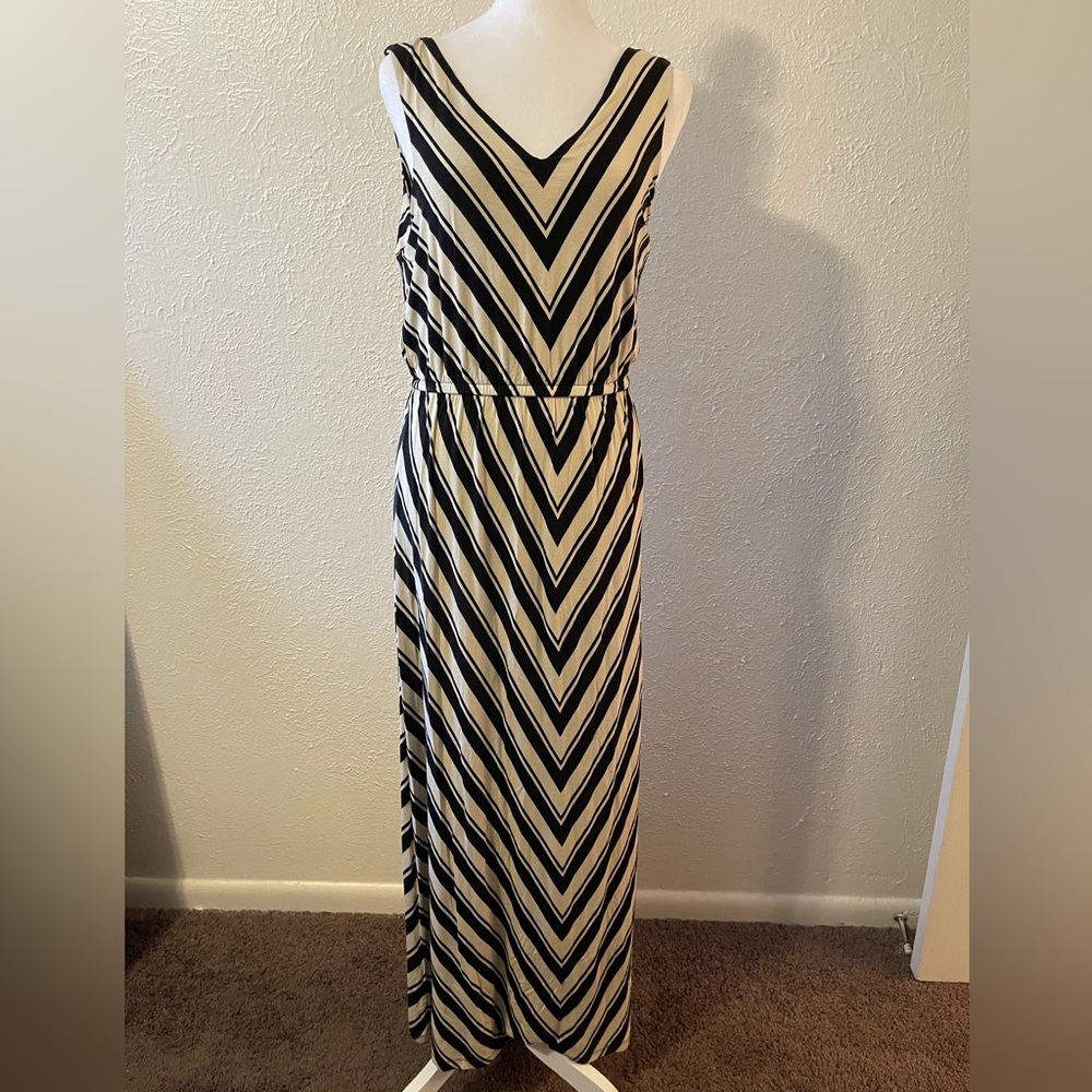 Calvin Klein Black and Cream Striped Maxi Dress